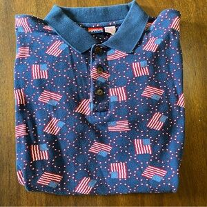 Vintage American Impact American flag print short sleeve polo men’s size Large